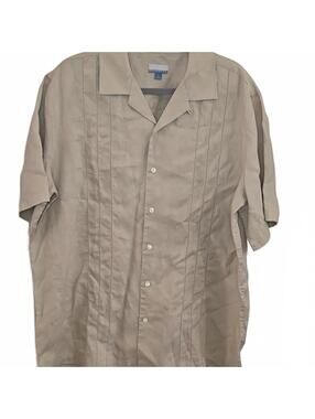 Breakwater Men's Beige Linen Short Sleeve Button-Up Shirt Large